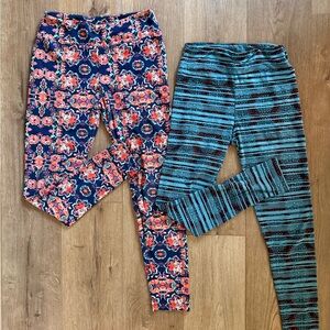 LuLaRoe Floral and Striped Leggings Set, 2 pairs